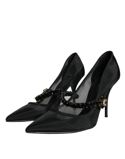 Dolce & Gabbana Black Mesh Mary Jane Crystal Heel Pumps Shoes Dolce & Gabbana