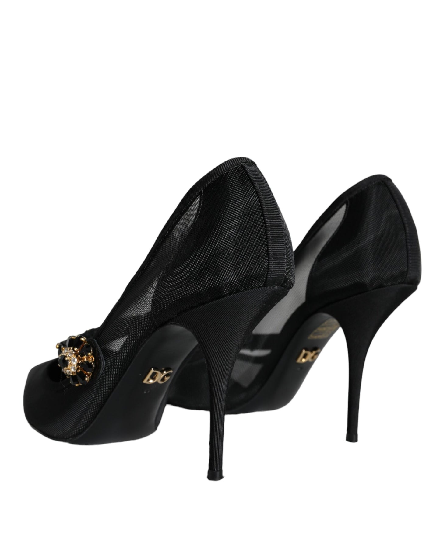 Dolce & Gabbana Black Mesh Mary Jane Crystal Heel Pumps Shoes Dolce & Gabbana