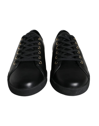 Dolce & Gabbana Black Gold Leather Classic Sneakers Shoes Dolce & Gabbana