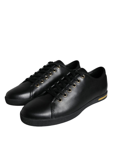 Dolce & Gabbana Black Gold Leather Classic Sneakers Shoes Dolce & Gabbana