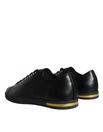 Dolce & Gabbana Black Gold Leather Classic Sneakers Shoes Dolce & Gabbana