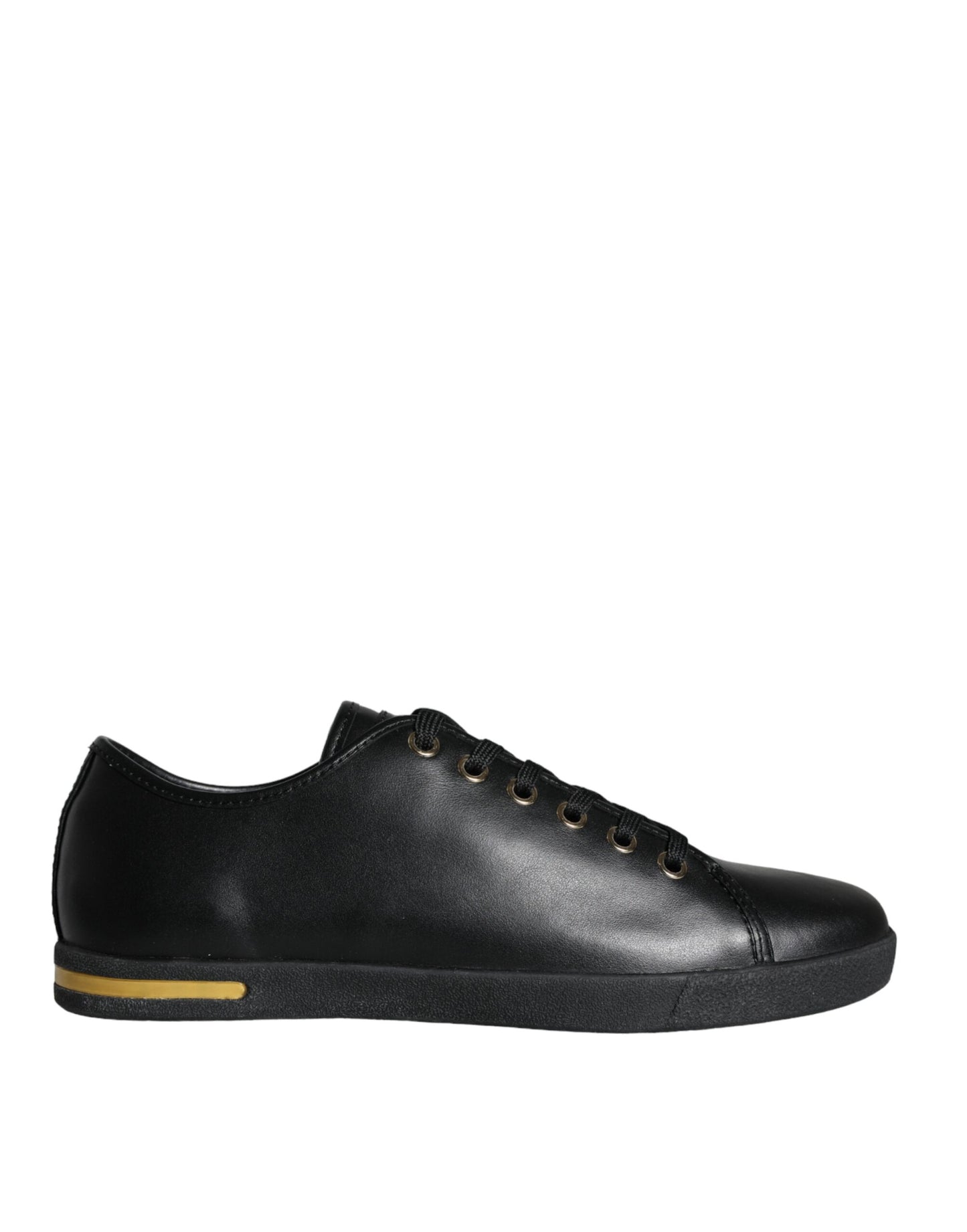 Dolce & Gabbana Black Gold Leather Classic Sneakers Shoes Dolce & Gabbana