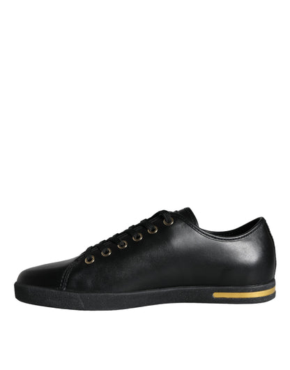 Dolce & Gabbana Black Gold Leather Classic Sneakers Shoes Dolce & Gabbana