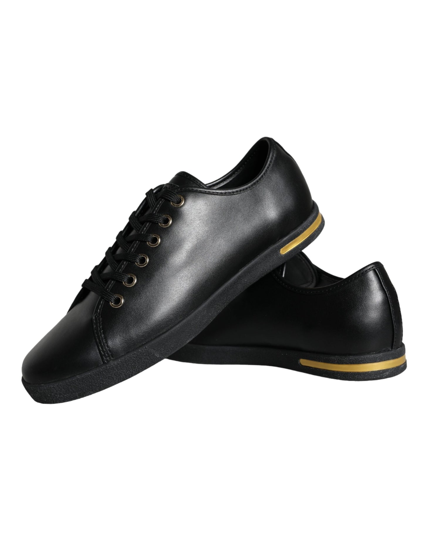 Dolce & Gabbana Black Gold Leather Classic Sneakers Shoes Dolce & Gabbana