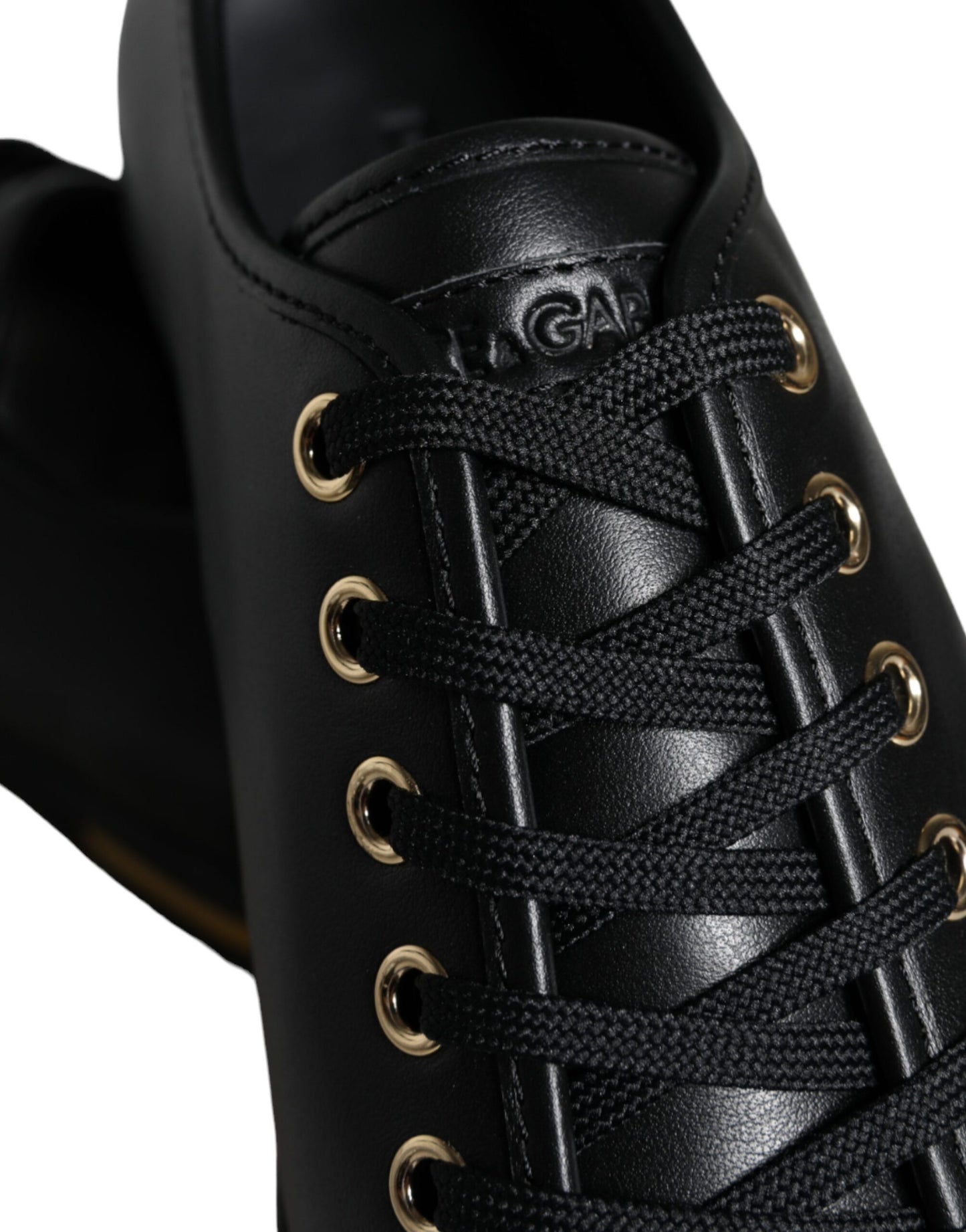 Dolce & Gabbana Black Gold Leather Classic Sneakers Shoes Dolce & Gabbana