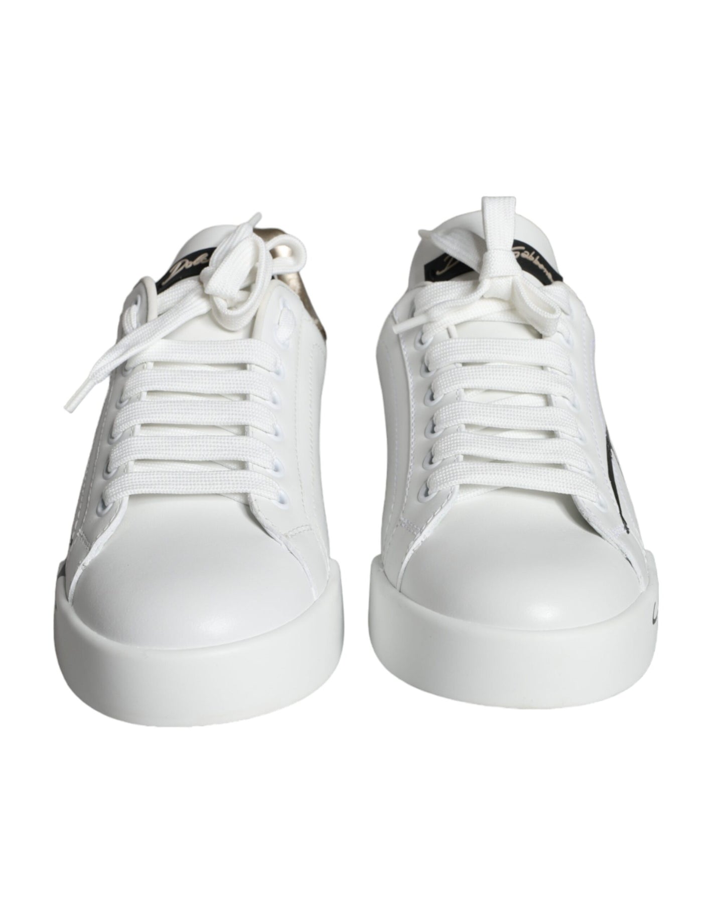 Dolce & Gabbana White Gold Portofino Low Top Leather Sneakers Shoes Dolce & Gabbana