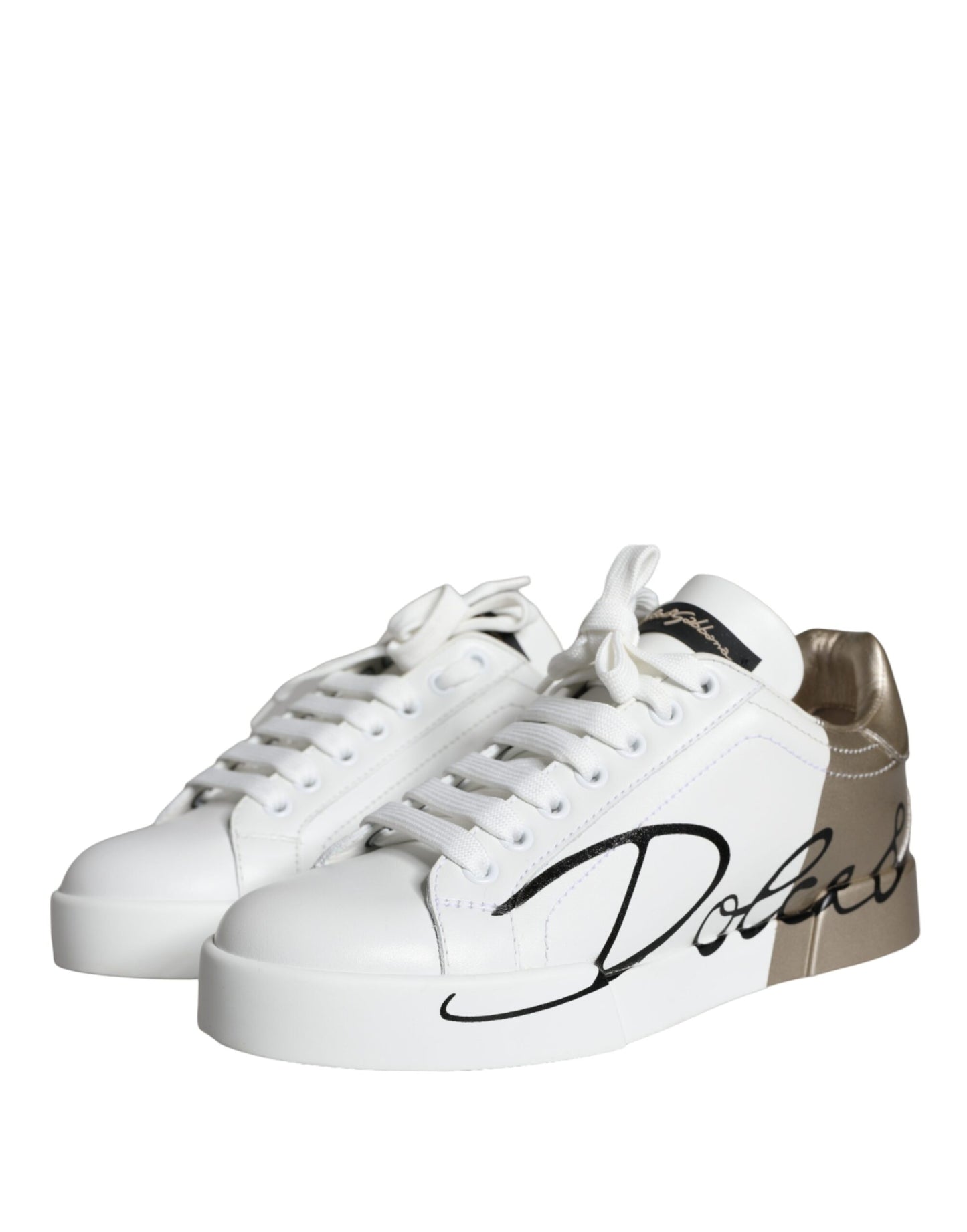 Dolce & Gabbana White Gold Portofino Low Top Leather Sneakers Shoes Dolce & Gabbana