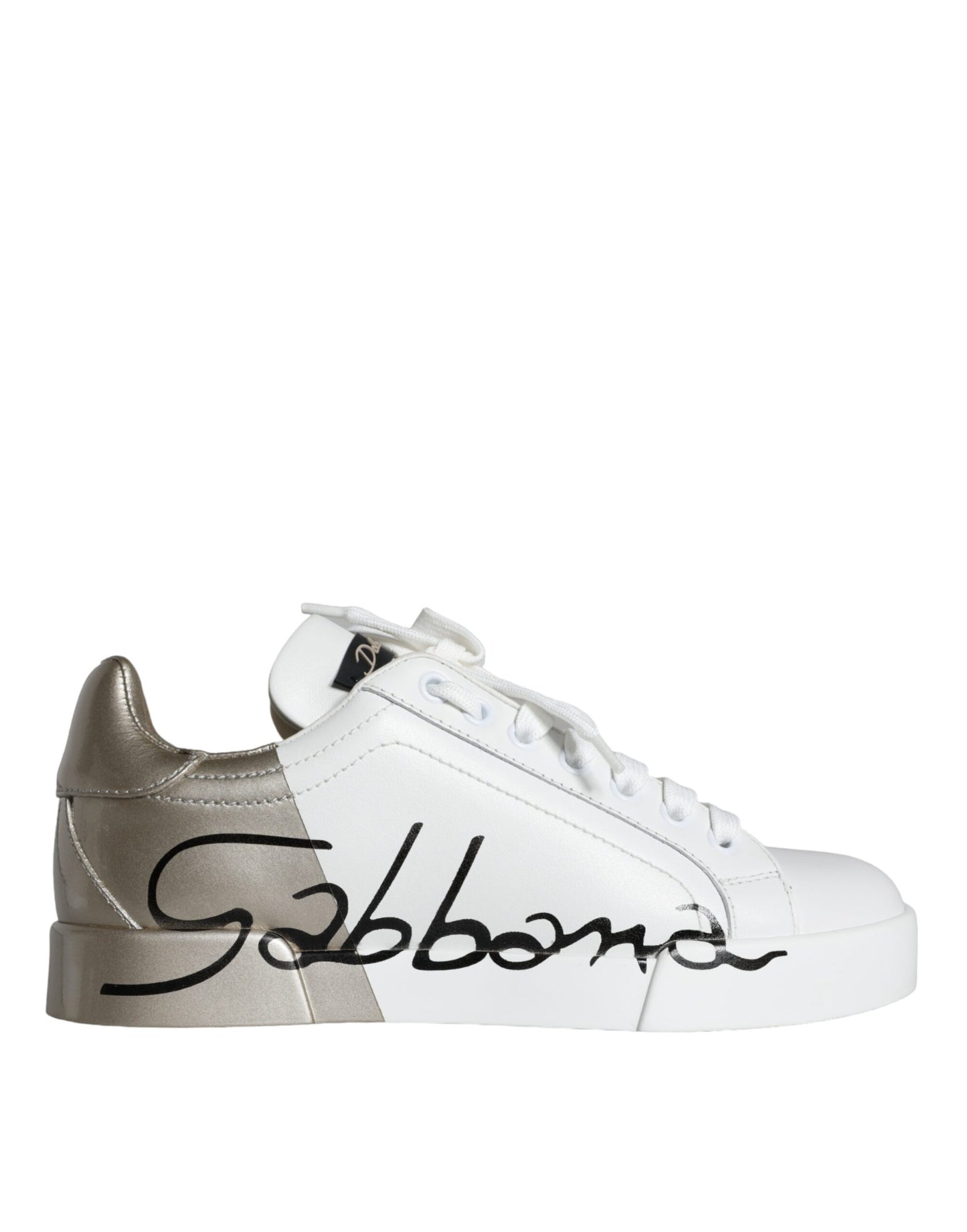 Dolce & Gabbana White Gold Portofino Low Top Leather Sneakers Shoes Dolce & Gabbana