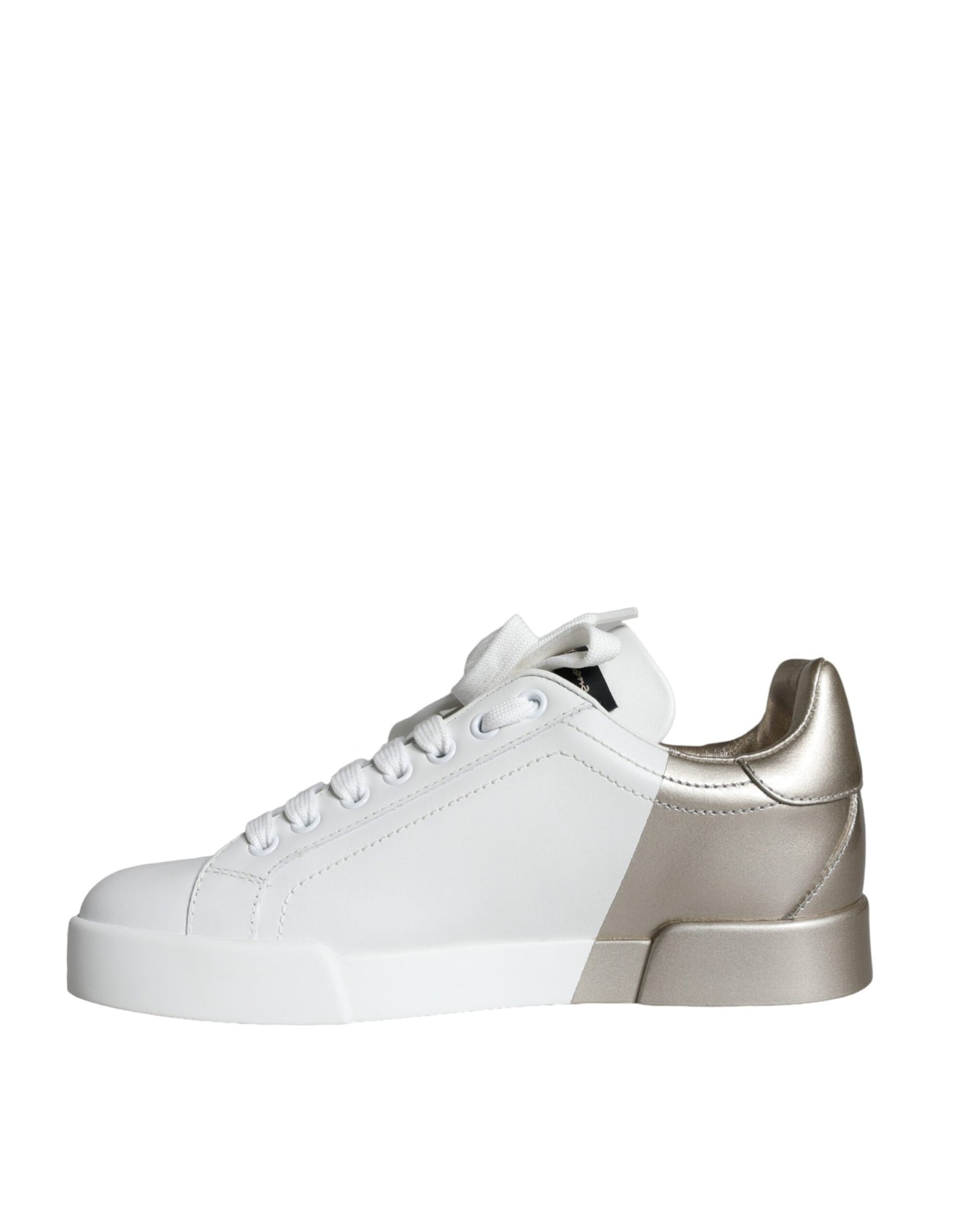 Dolce & Gabbana White Gold Portofino Low Top Leather Sneakers Shoes Dolce & Gabbana