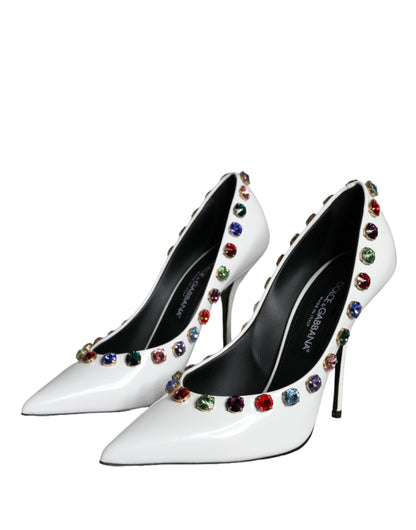 Dolce & Gabbana White Crystal Leather High Heels Pumps Shoes Dolce & Gabbana