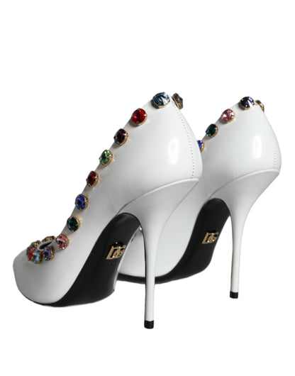 Dolce & Gabbana White Crystal Leather High Heels Pumps Shoes Dolce & Gabbana