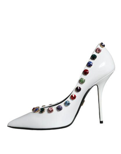 Dolce & Gabbana White Crystal Leather High Heels Pumps Shoes Dolce & Gabbana