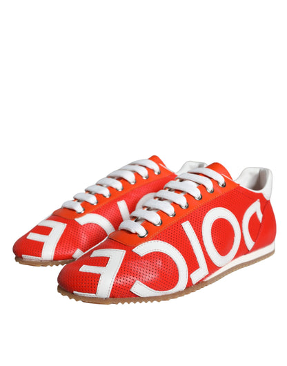 Dolce & Gabbana Red White Leather Logo Casual Sneakers Shoes Dolce & Gabbana