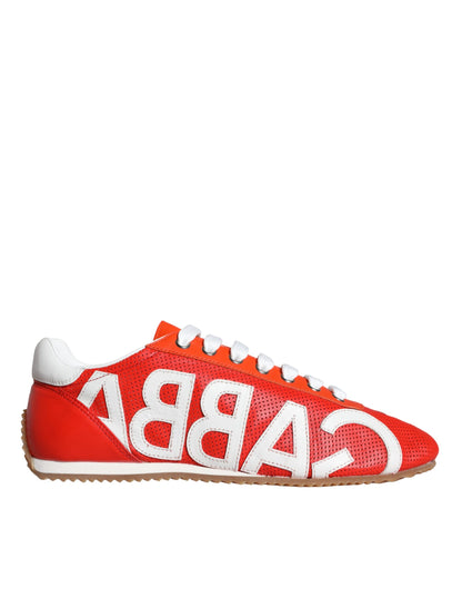 Dolce & Gabbana Red White Leather Logo Casual Sneakers Shoes Dolce & Gabbana