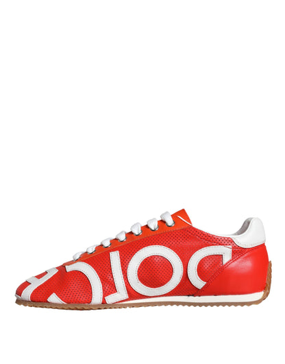 Dolce & Gabbana Red White Leather Logo Casual Sneakers Shoes Dolce & Gabbana