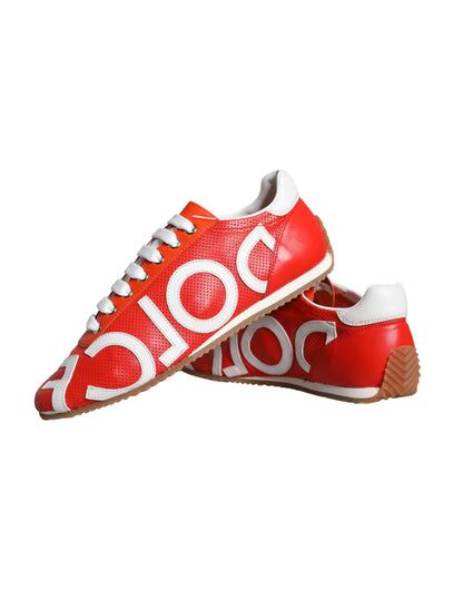 Dolce & Gabbana Red White Leather Logo Casual Sneakers Shoes Dolce & Gabbana