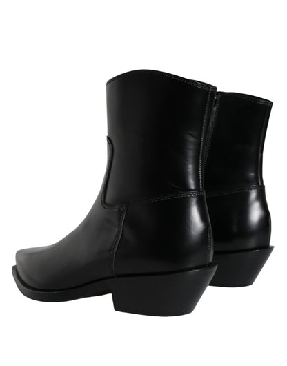 Dolce & Gabbana Black Leather Ankle Boots Booties Shoes Dolce & Gabbana