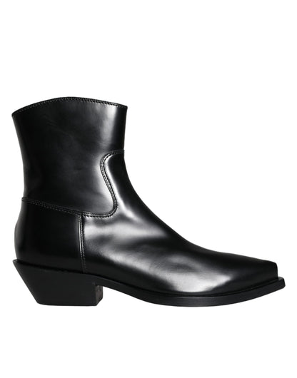 Dolce & Gabbana Black Leather Ankle Boots Booties Shoes Dolce & Gabbana