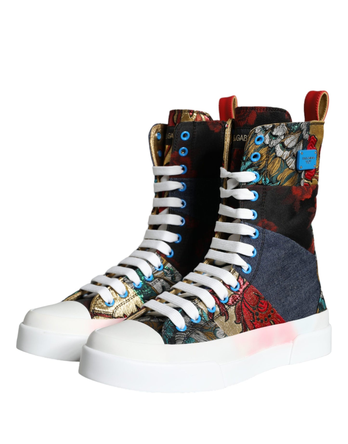 Dolce & Gabbana Multicolor Patchwork Logo High Top Sneakers Shoes Dolce & Gabbana