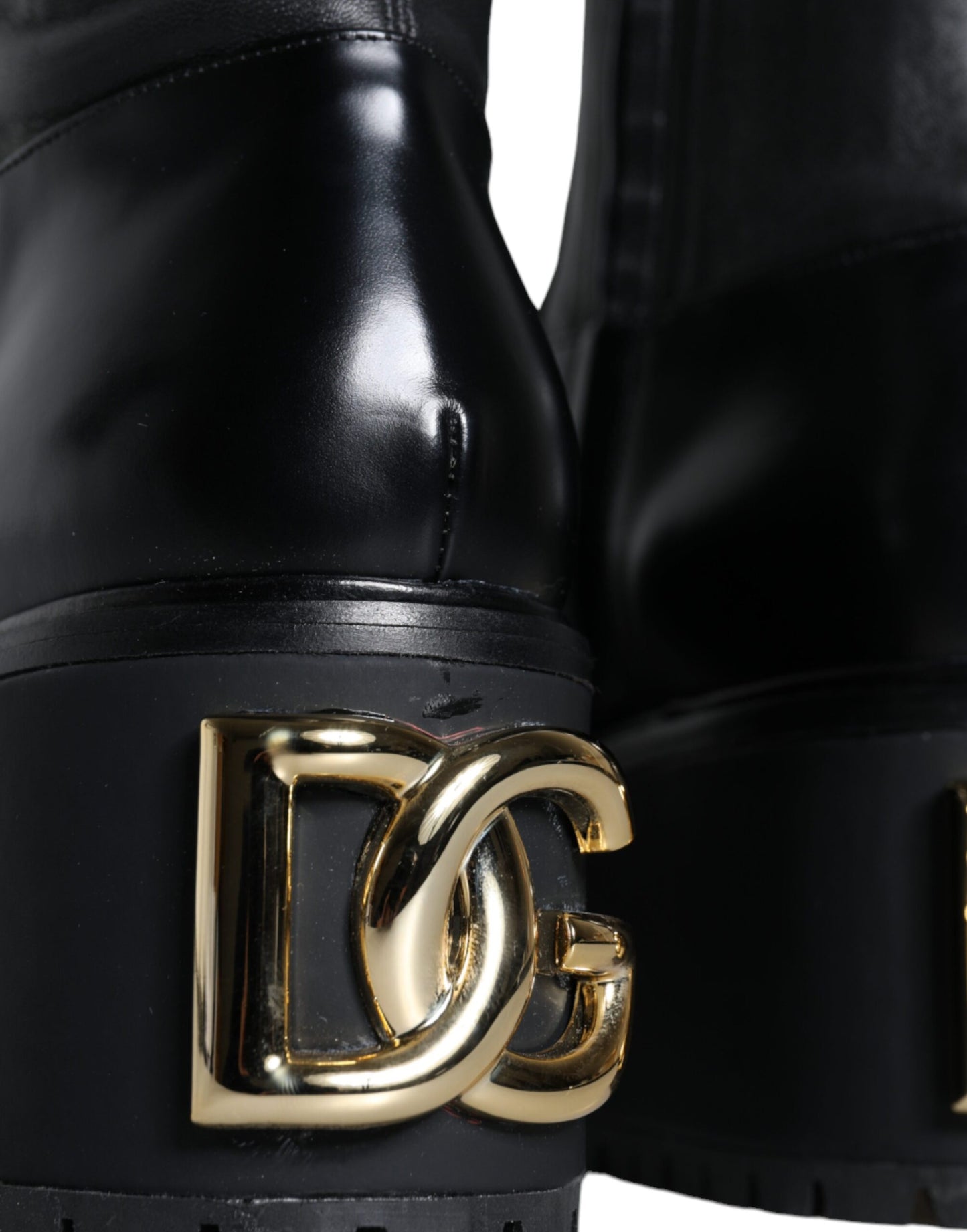 Dolce & Gabbana Black Leather Logo Knee High Boots Shoes Dolce & Gabbana