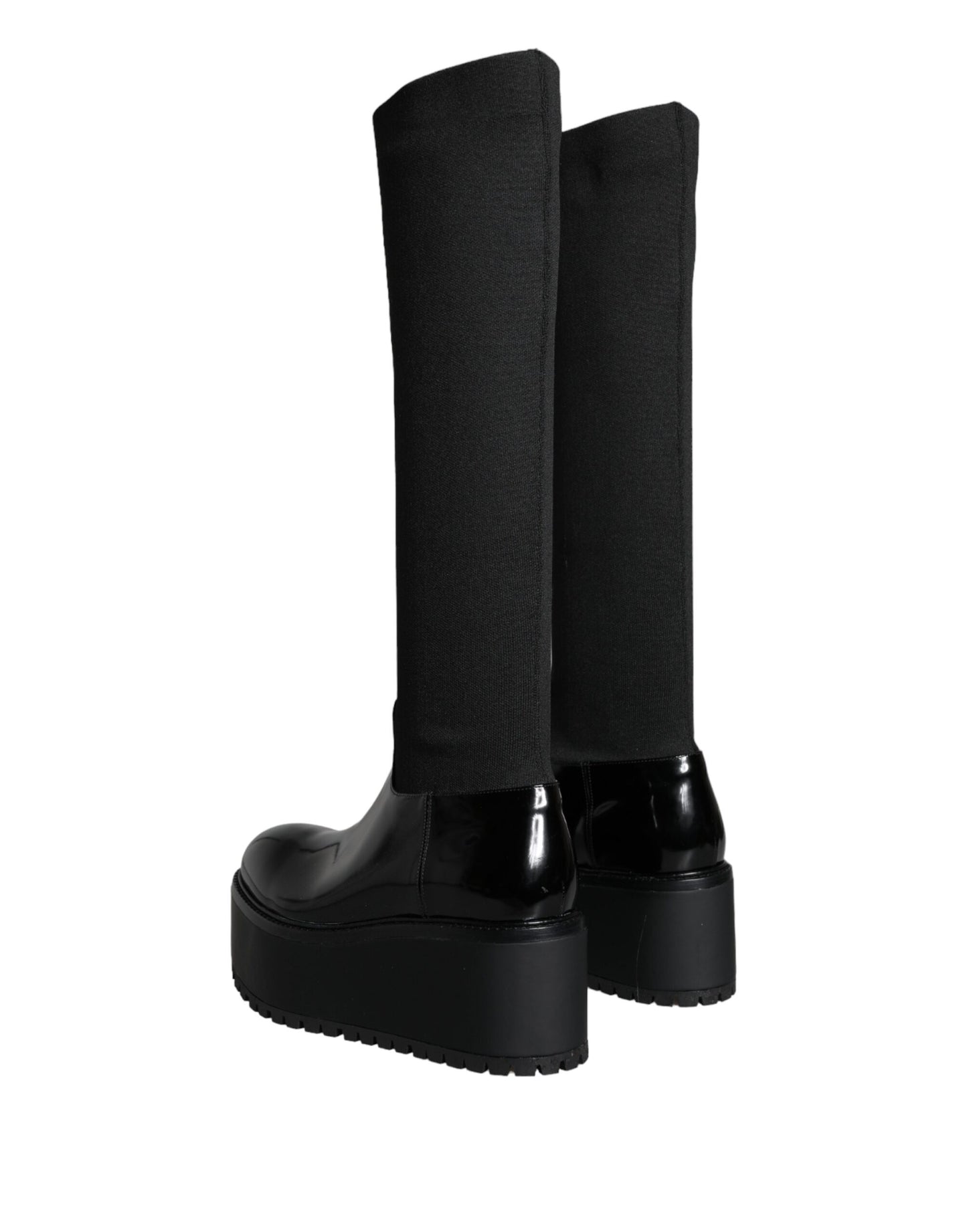 Dolce & Gabbana Black Leather Jersey Knee High Boots Shoes Dolce & Gabbana