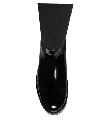 Dolce & Gabbana Black Leather Jersey Knee High Boots Shoes Dolce & Gabbana