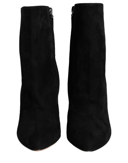 Dolce & Gabbana Black Suede Leather Mid Calf Boots Shoes Dolce & Gabbana