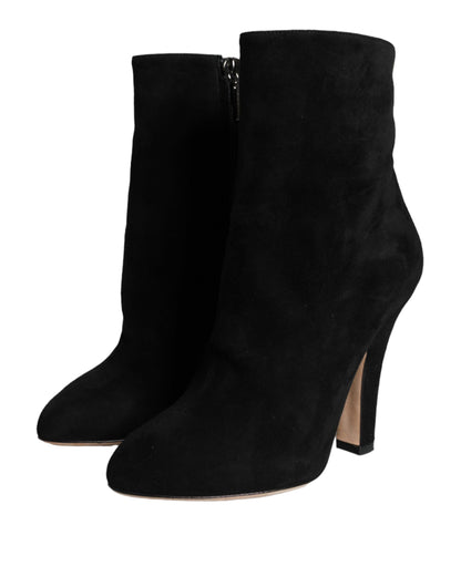 Dolce & Gabbana Black Suede Leather Mid Calf Boots Shoes Dolce & Gabbana