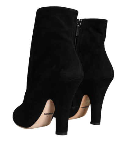 Dolce & Gabbana Black Suede Leather Mid Calf Boots Shoes Dolce & Gabbana