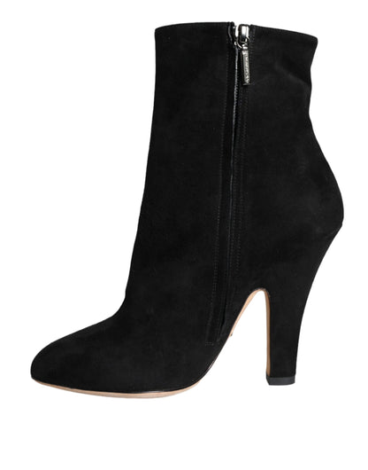 Dolce & Gabbana Black Suede Leather Mid Calf Boots Shoes Dolce & Gabbana