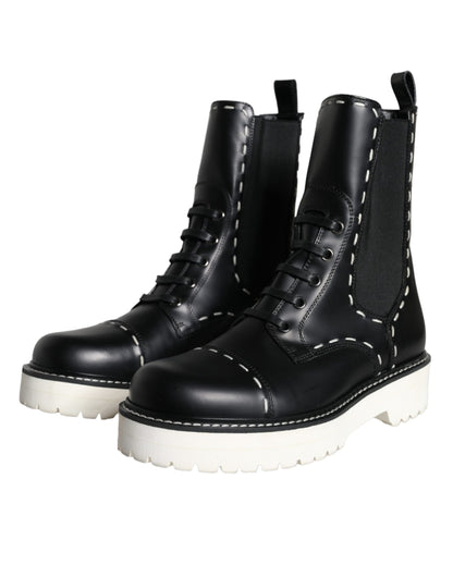 Dolce & Gabbana Black Leather Combat Mid Calf Boots Shoes Dolce & Gabbana