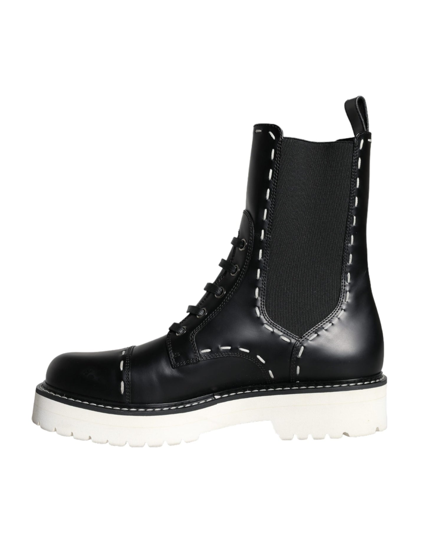 Dolce & Gabbana Black Leather Combat Mid Calf Boots Shoes Dolce & Gabbana