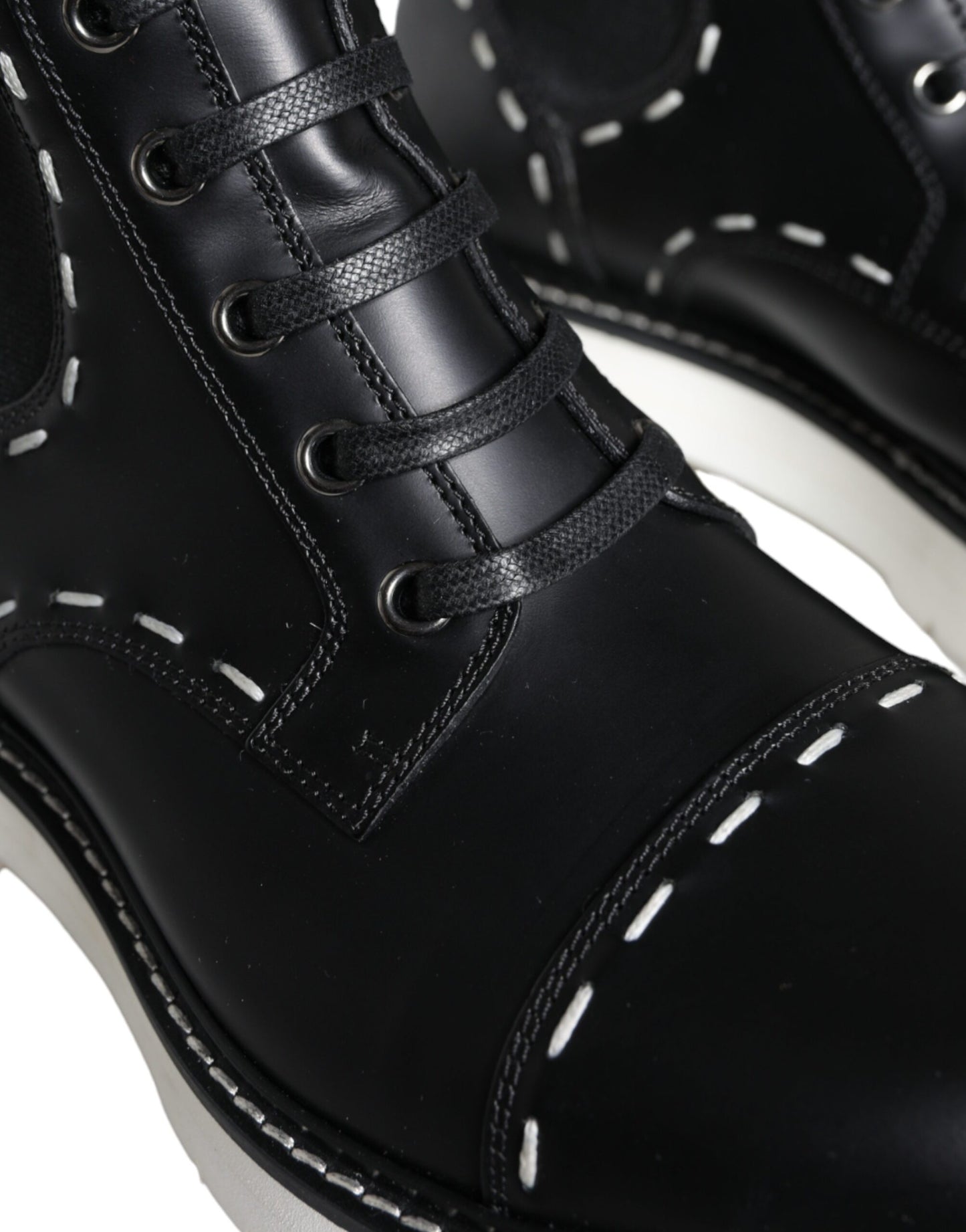 Dolce & Gabbana Black Leather Combat Mid Calf Boots Shoes Dolce & Gabbana