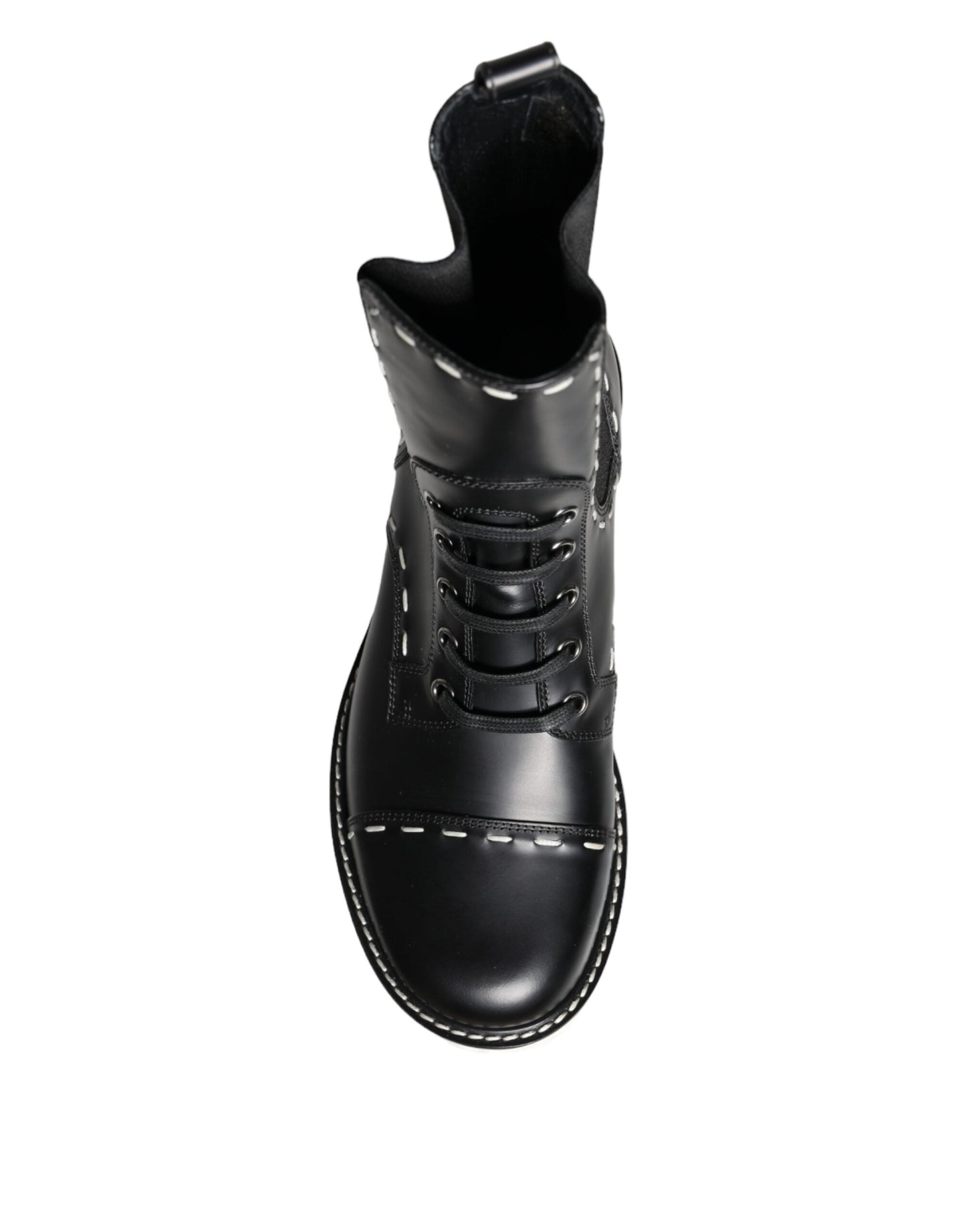 Dolce & Gabbana Black Leather Combat Mid Calf Boots Shoes Dolce & Gabbana