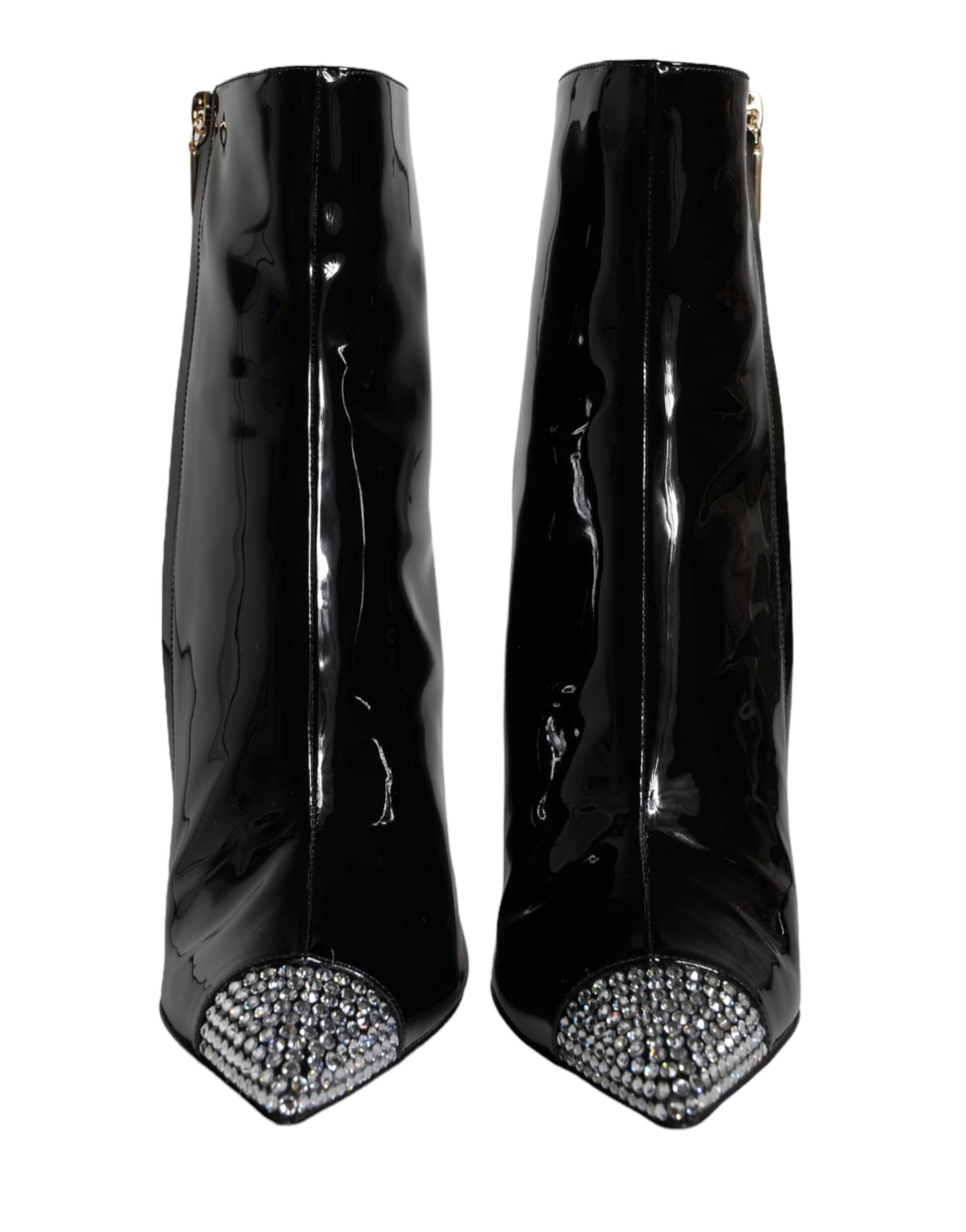 Dolce & Gabbana Black Patent Leather Crystal Heel Boots Shoes Dolce & Gabbana