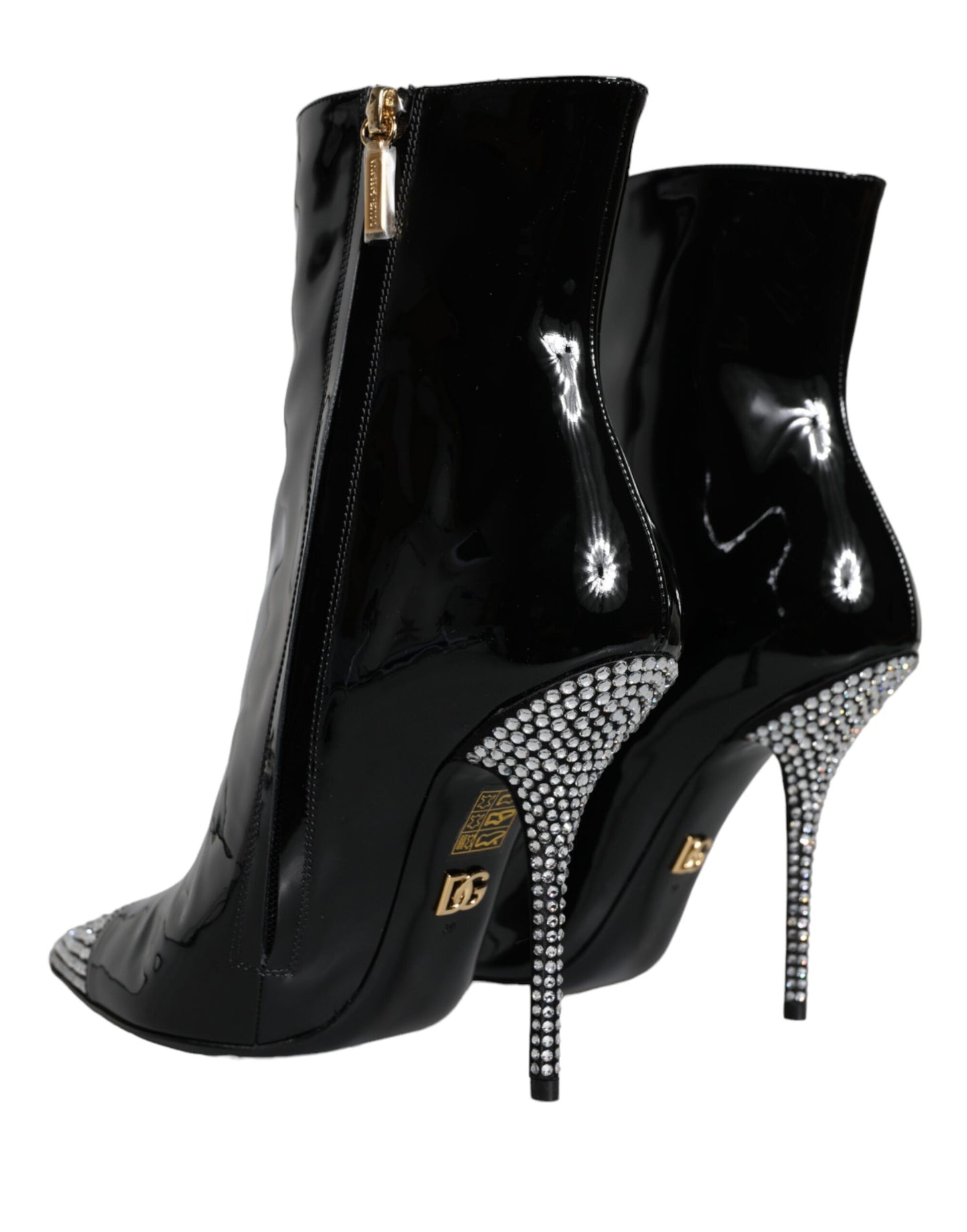 Dolce & Gabbana Black Patent Leather Crystal Heel Boots Shoes Dolce & Gabbana