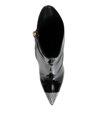 Dolce & Gabbana Black Patent Leather Crystal Heel Boots Shoes Dolce & Gabbana