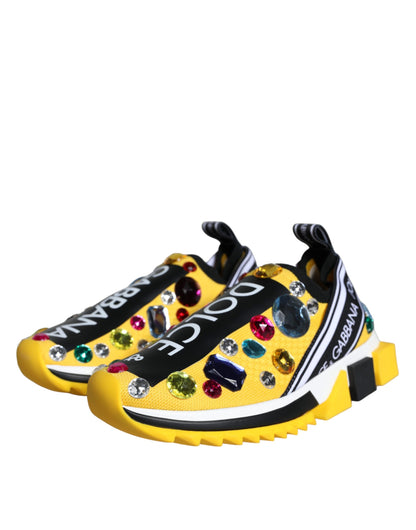 Dolce & Gabbana Yellow Sorrento Crystals Sneakers Womens Shoes Dolce & Gabbana