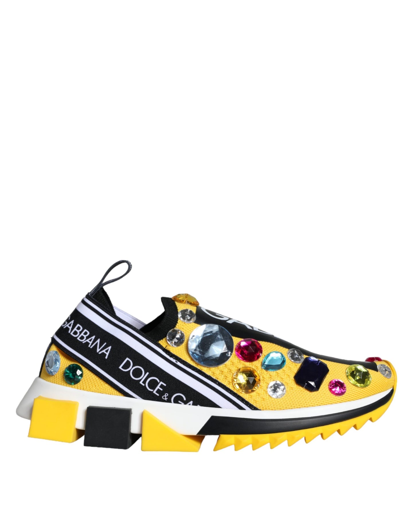 Dolce & Gabbana Yellow Sorrento Crystals Sneakers Womens Shoes Dolce & Gabbana