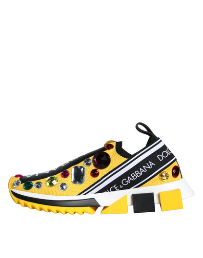 Dolce & Gabbana Yellow Sorrento Crystals Sneakers Womens Shoes Dolce & Gabbana