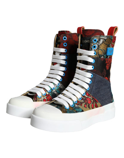 Dolce & Gabbana Multicolor Patchwork Logo High Top Sneakers Shoes Dolce & Gabbana