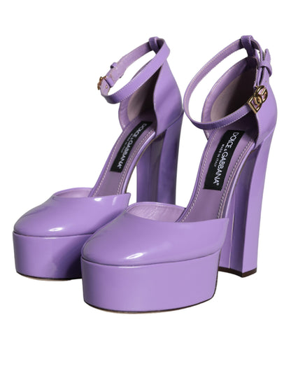 Dolce & Gabbana Purple Leather Platform Ankle Strap Sandals Shoes Dolce & Gabbana