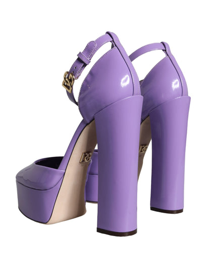 Dolce & Gabbana Purple Leather Platform Ankle Strap Sandals Shoes Dolce & Gabbana