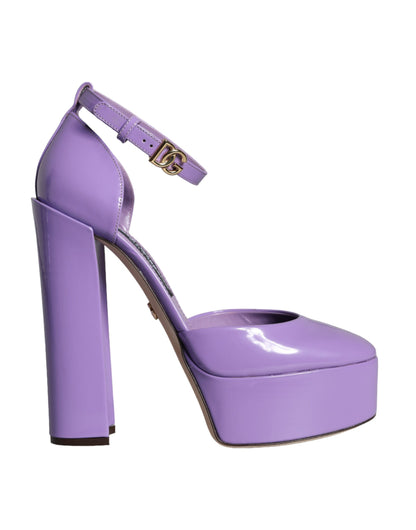 Dolce & Gabbana Purple Leather Platform Ankle Strap Sandals Shoes Dolce & Gabbana