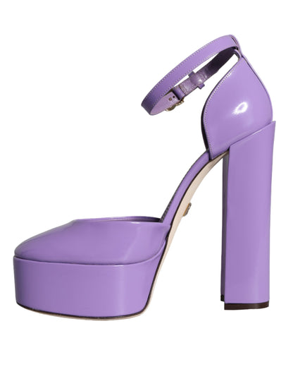 Dolce & Gabbana Purple Leather Platform Ankle Strap Sandals Shoes Dolce & Gabbana