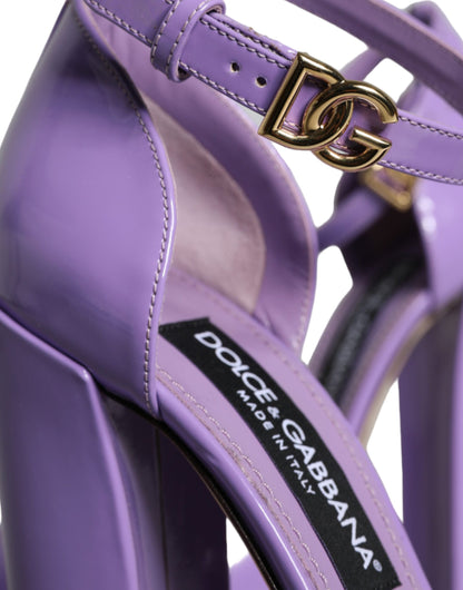 Dolce & Gabbana Purple Leather Platform Ankle Strap Sandals Shoes Dolce & Gabbana