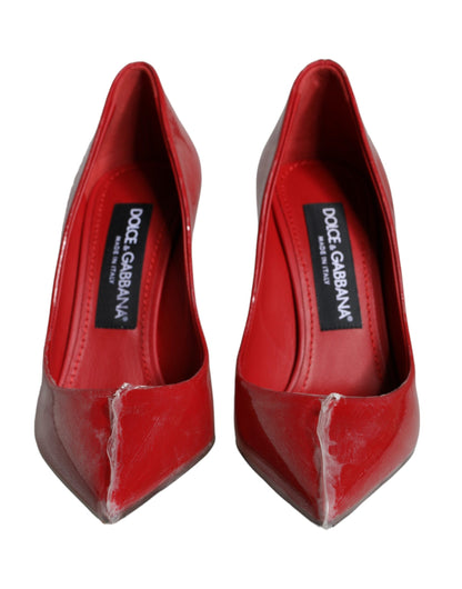 Dolce & Gabbana Red Patent Leather Faux Pearl Heels Pumps Shoes Dolce & Gabbana