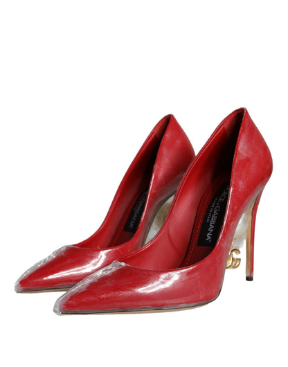 Dolce & Gabbana Red Patent Leather Faux Pearl Heels Pumps Shoes Dolce & Gabbana