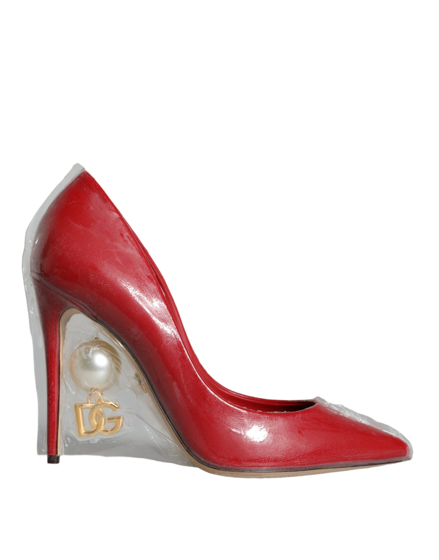 Dolce & Gabbana Red Patent Leather Faux Pearl Heels Pumps Shoes Dolce & Gabbana