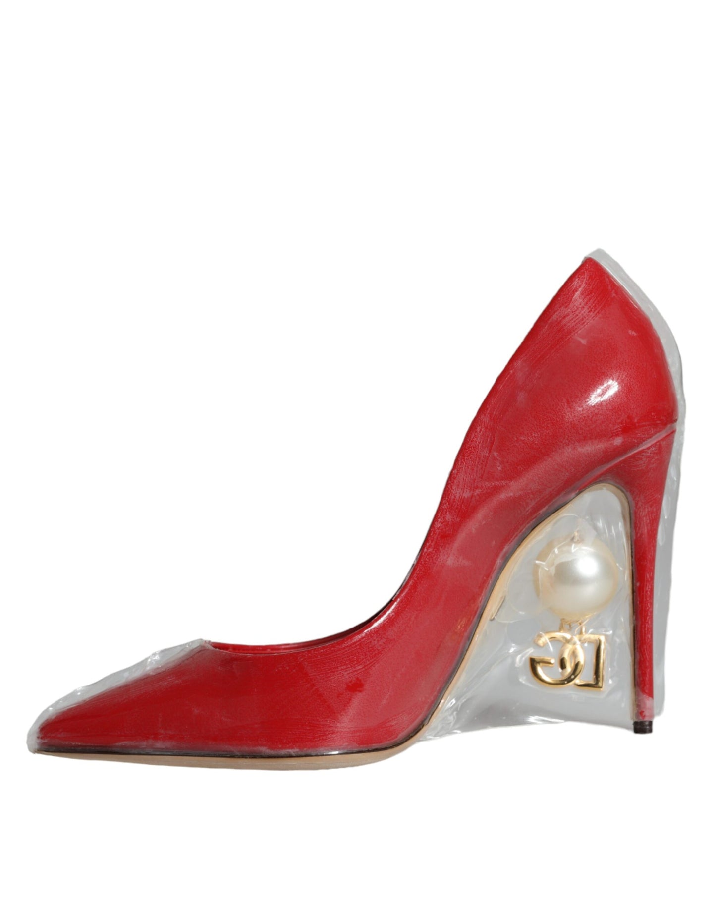 Dolce & Gabbana Red Patent Leather Faux Pearl Heels Pumps Shoes Dolce & Gabbana